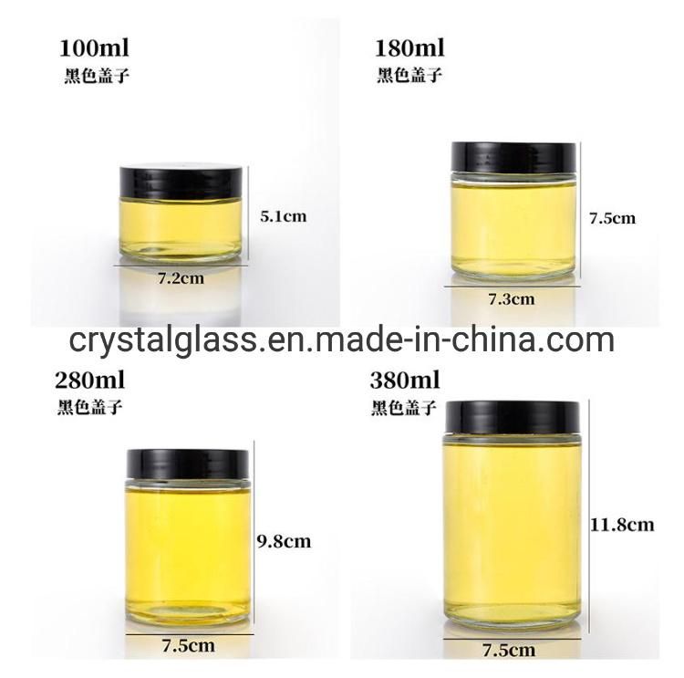 30ml 50ml 4oz 8oz 16oz 32oz 1000ml Cylinder Transparent Storage Honey Glass Jar with Screw Plastic Cap Metal Lid