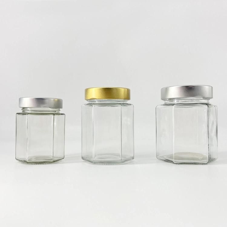 High Cap Deep Lids Square Hexagon Kitchen Spices Glass Jars 250ml Jam Jar Honey Jar