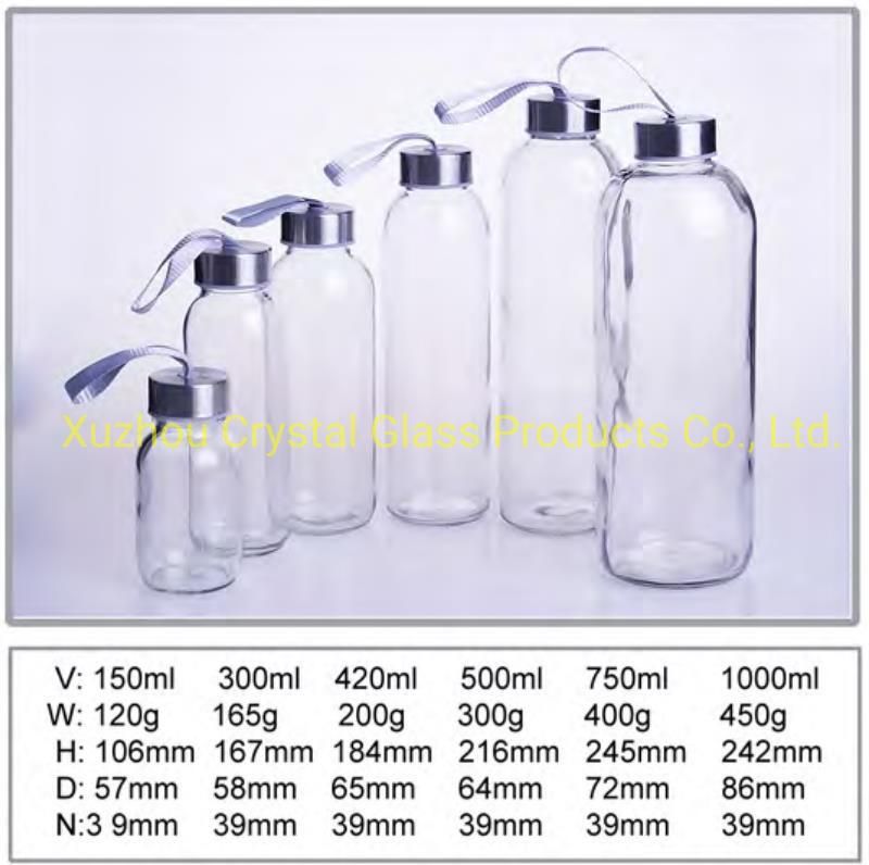 Round Shape Portable Crystal 420ml 500ml Glass Water Bottle