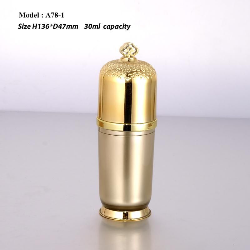 Factory Supply 30ml Luxury Acrylic Golden Color Empty Bottle Cosmetic Lotion Bottle