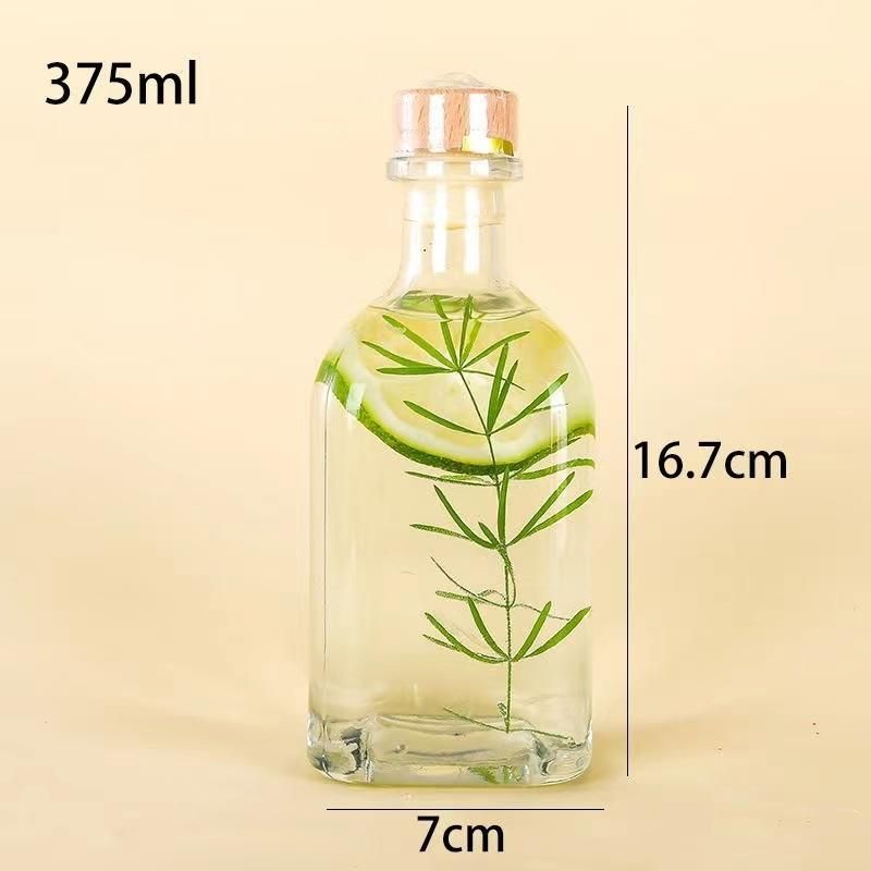 250ml 375ml 500ml Hot Sale Clear Square Glass Bottle with Rubber Stopper for Juice Water Milk Beverage Drinking