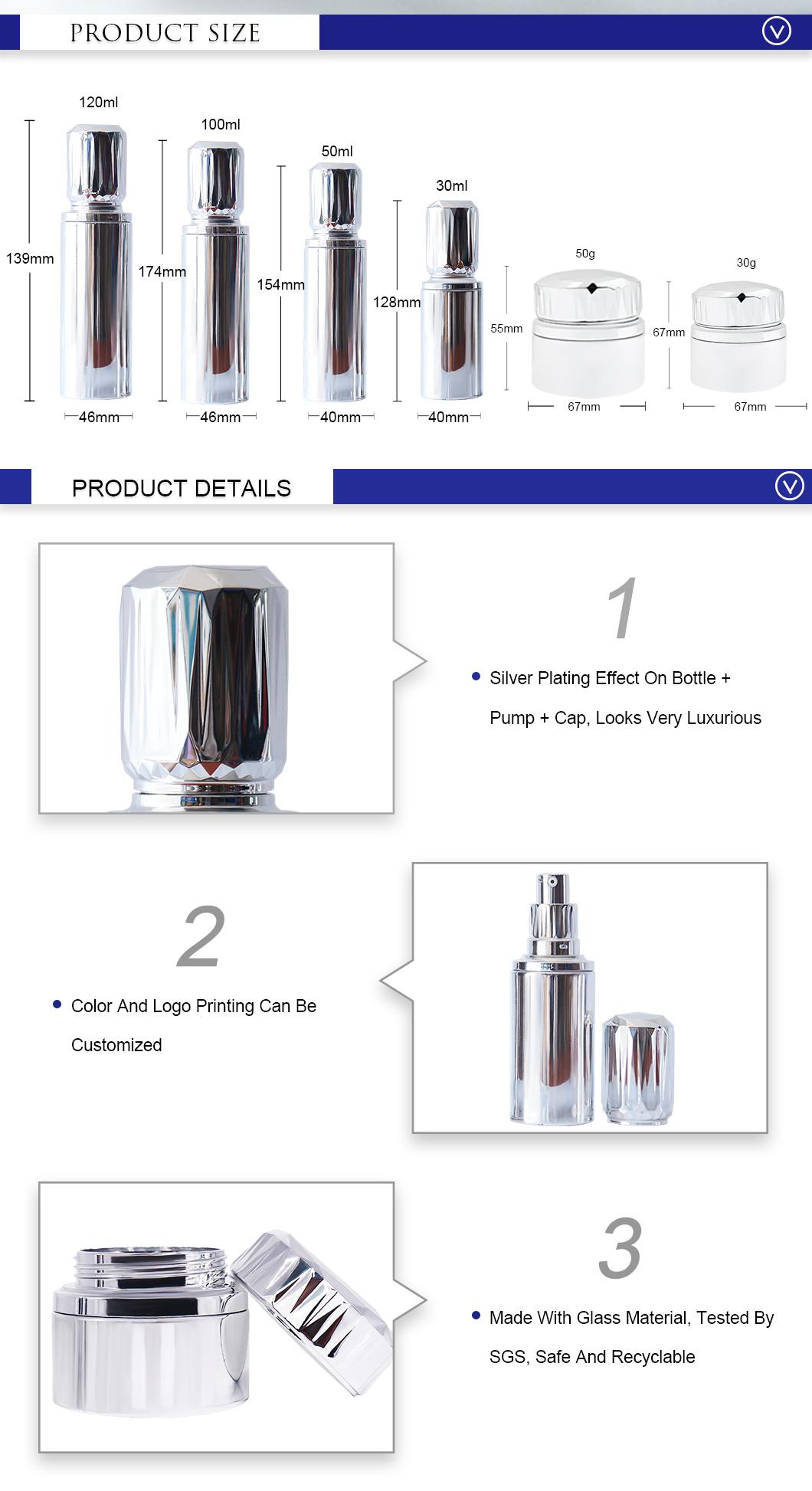 OEM/ODM China Glass Cosmetics Silver Plating Eco Friendly Body Lotion Bottle