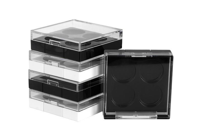 4 Round Holes Clear Transparent Black Square Plastic Empty Eyeshadow Case for Makeup Products