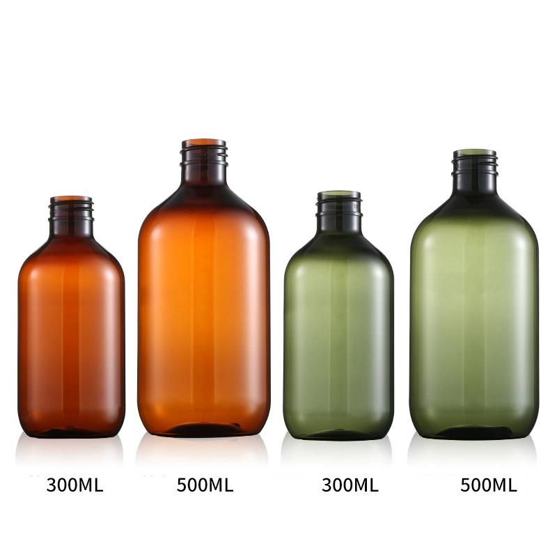 Big Volume Amber Cylinder Pet Body Lotion Pump Bottle 300ml 500ml Plastic Shampoo Bottle