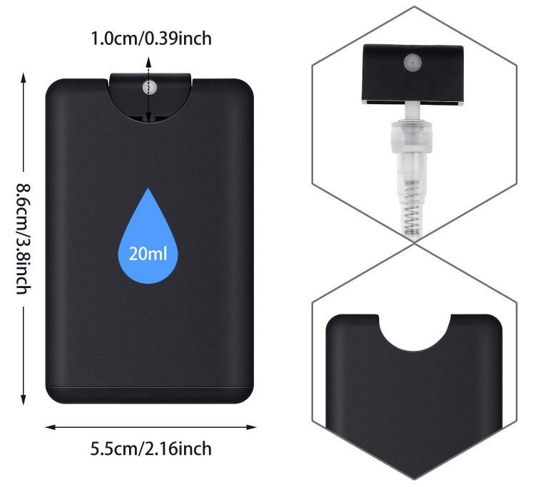 Custom 20ml Credit Card PP Plastic Travel Pocket Portable Black Frosted Mist Spray Perfume Bottle