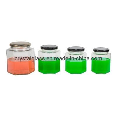 50ml 100ml 380ml 500ml 730ml Hexagonal Glass Food Jam Honey Glass Chutney Jar with Screw Sliver Lid