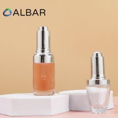 Push Pump Bottles Metal Shoulder Silver Cosmetics Glass Bottles with Printing