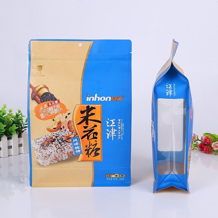 Quad Seal Popcorn Packing Paper Bag Flat Bottom Food Pouch