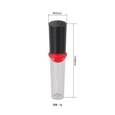 Chic 5ml Black Top with Red Lip Transparent Tubes Clear Plastic Packaging Custom Top Lip Gloss Tubes