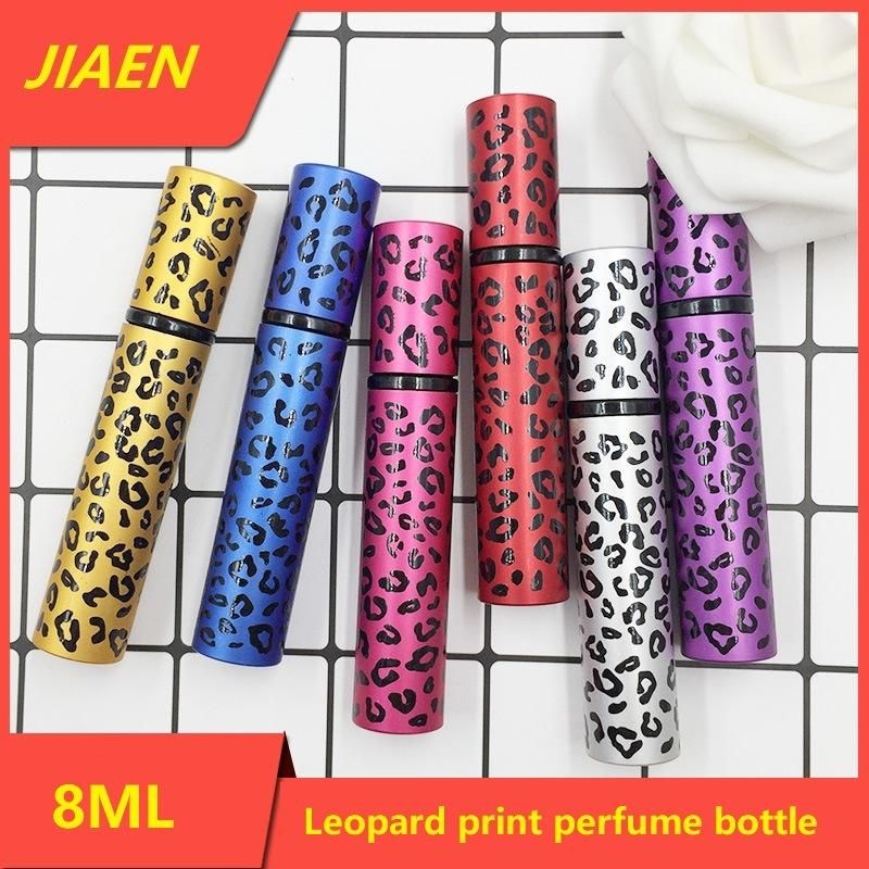 China Wholesale Empty Leopard Print 8ml Flint Glass Bottle Round Shape Refillable Perfume Bottle with Spray Atomizer