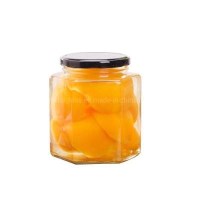 350ml 500ml Hexagon Glass Storage Jar Honey Storage Bottles with Metal Lid