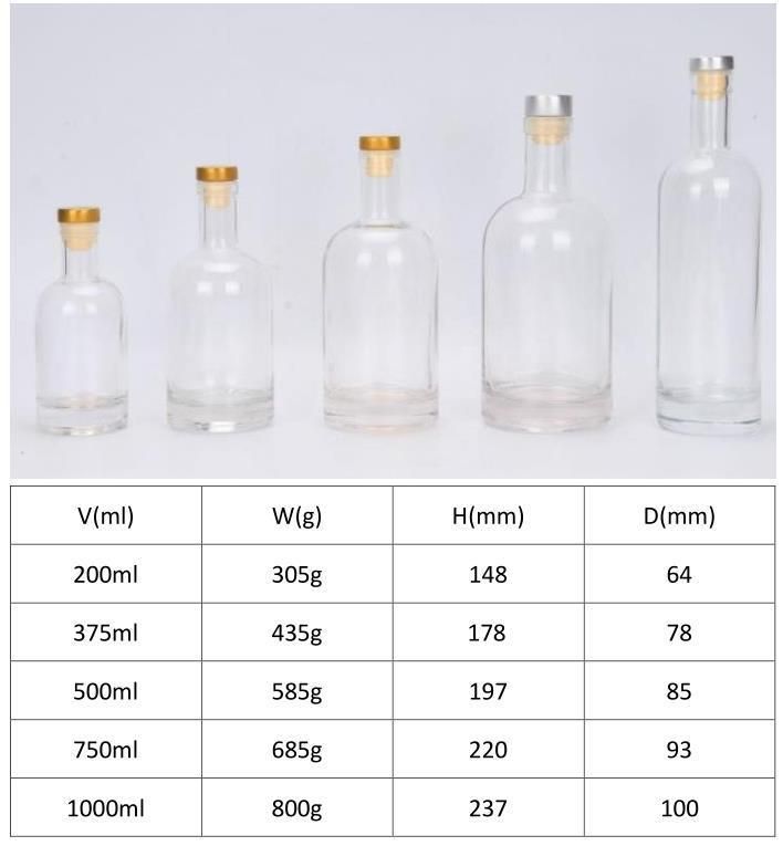 200ml 375ml 500ml 750ml 1000ml Crystal Glass Wine Bottle Beverage Bottle with Cork Lid