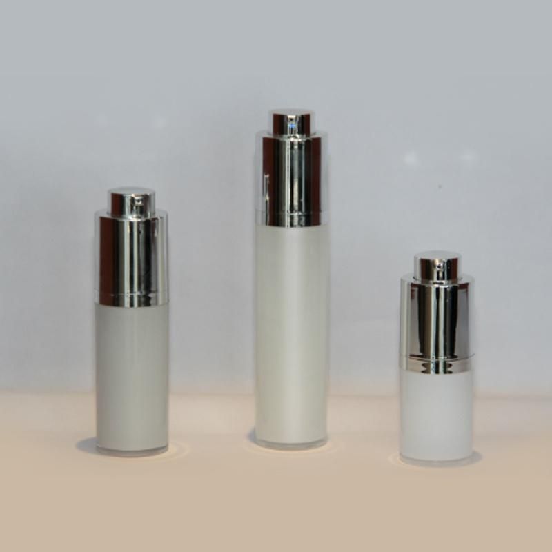 15ml 30ml Custom Empty White Acrylic Bottle for Lotion Cosmetic White Plastic Bottle with Silver Lid for Serum