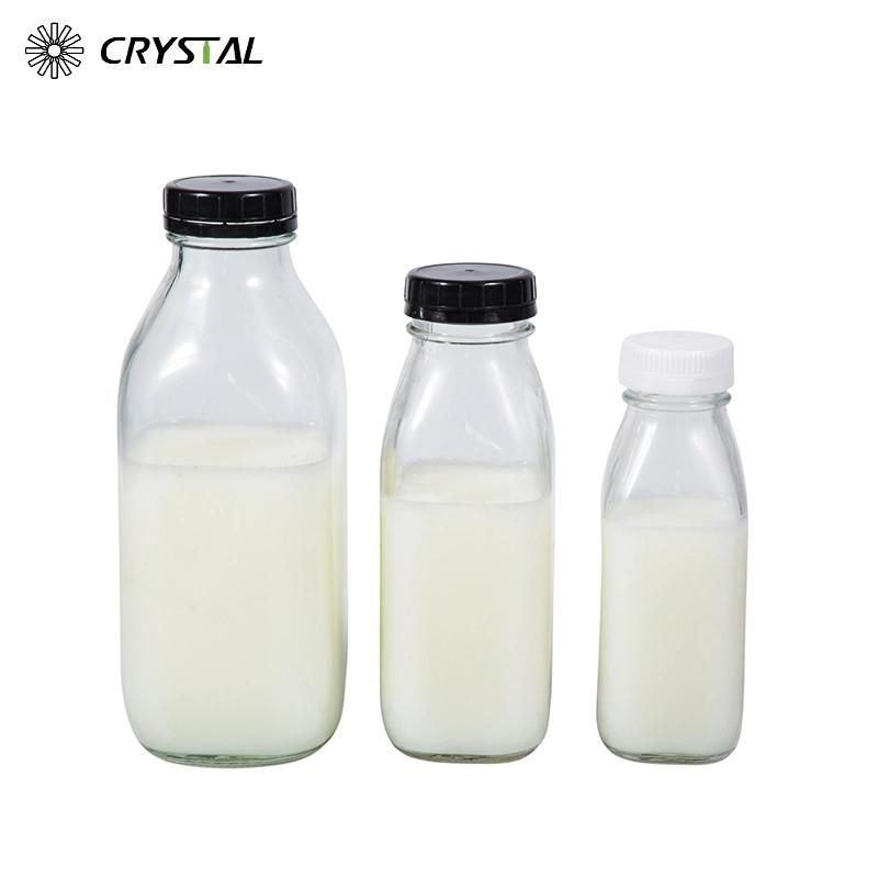 500ml 16oz Square Shape Glass Milk Juice Cold Brew Coffee Bottle with Disposable Plastic Cap