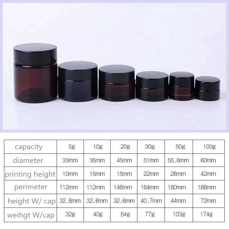 2 Oz 50g Round Amber Glass Jar Straight Sided Cream Jars W/Plastic Lid Cap & Inner Liner Empty Cosmetic Containers