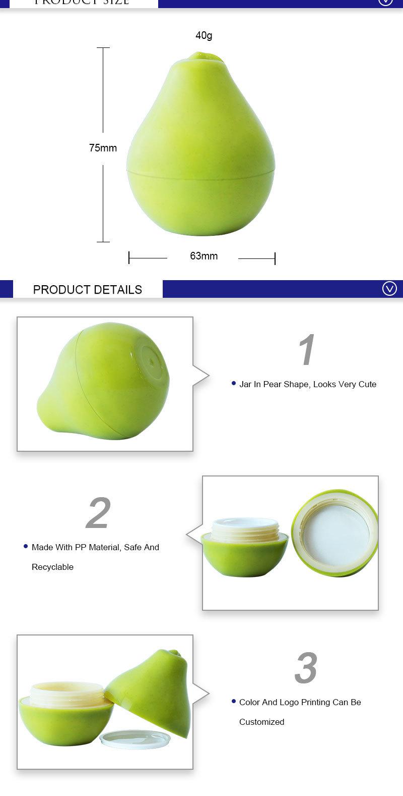 Eco Friendly PP Empty Cute Creative Design Cosmetic Packaging Pear Shape Cream Jar 40ml