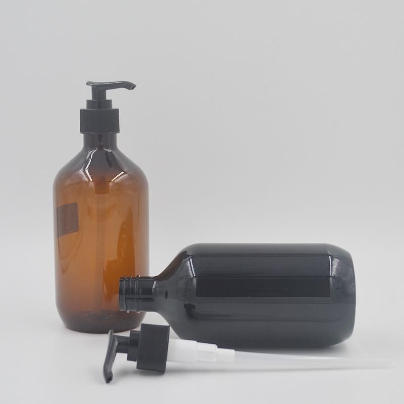 500ml Translucent Amber Shampoo Bottle, Plastic with Black Lotion Pump