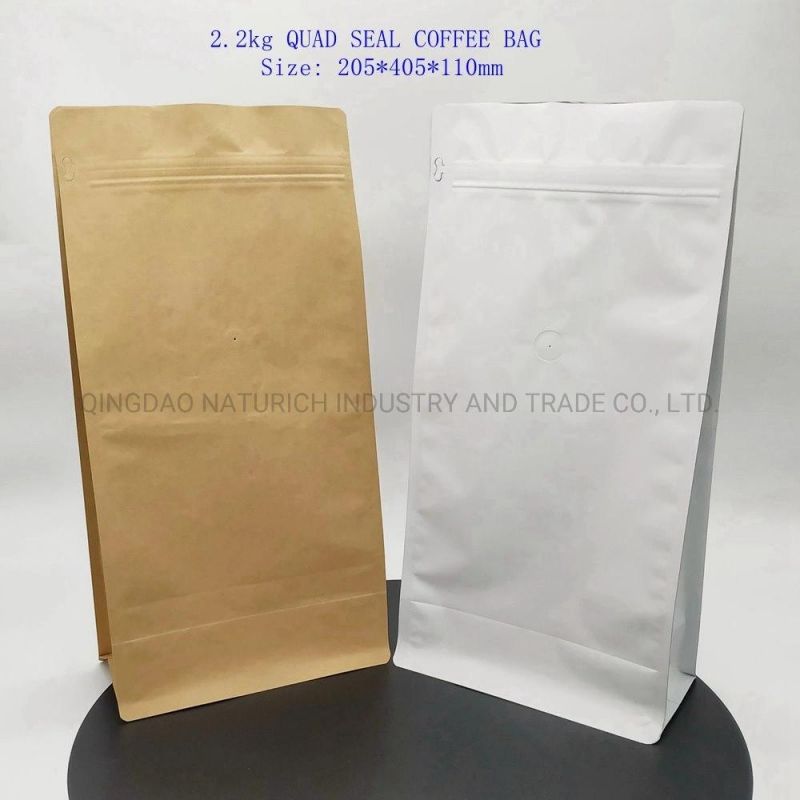 Eco Kraft Paper Zipper Flat Bottom Coffee Pouch Biodegradable Zip Lock Food Packaging Bag