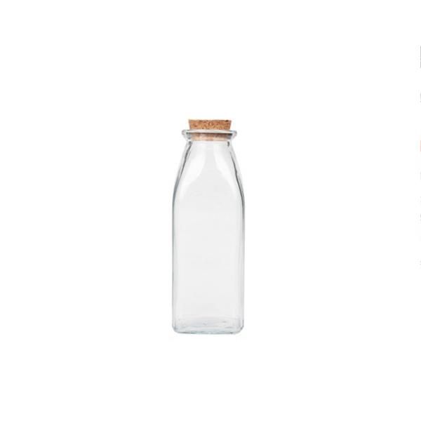 330ml Square Juice Milk Tea Beverage Water Glass Bottle with Cork