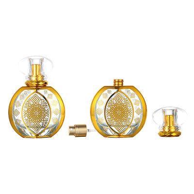 Luxury Golden Pattern Crystal Perfume Bottle 50ml Round Atomizer Perfume Bottle