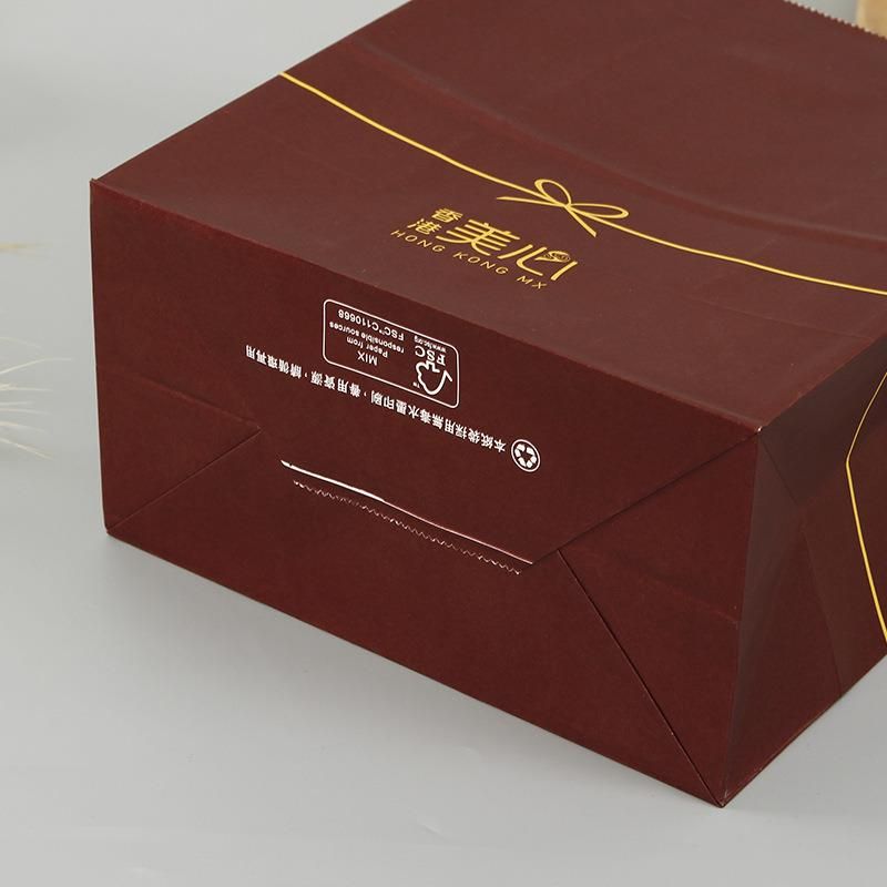 Catering Take-out Packaging Brown Kraft Paper Restaurant Advertisements Handle Bag with Custom Printed Logo