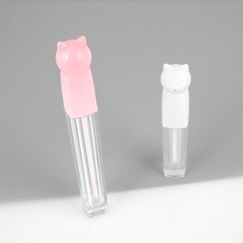 Popular Unique Pink White Lip Gloss Wand Tubes Cute Cat Shaped Empty Lipgloss Tube Packaging Private Label