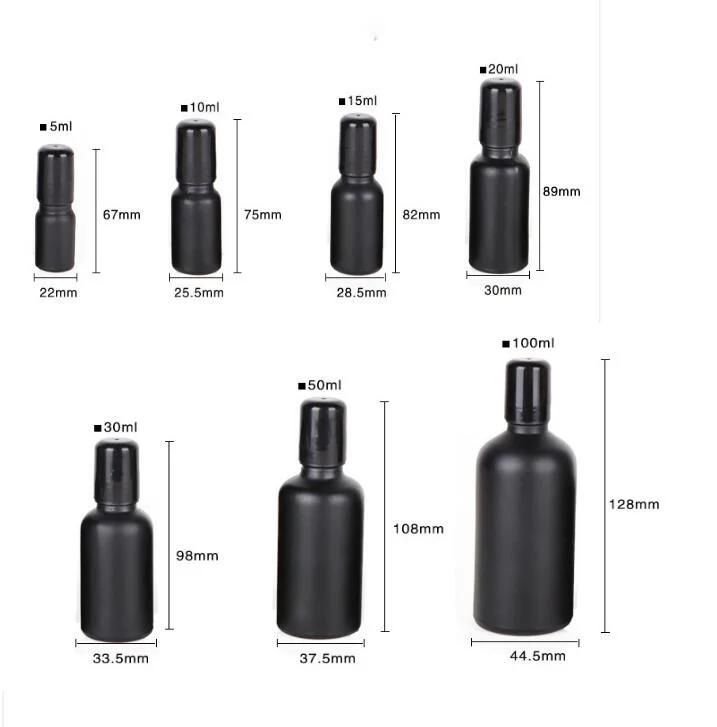 5, 10, 15, 20, 30, 50, 100ml Black Roll on Glass Bottles