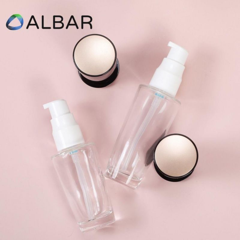 High Purity Clear Glass Bottles for Face Skin and Body with White Pumps