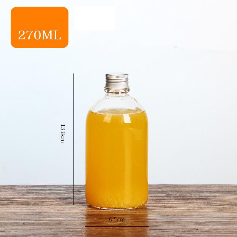 Wholesale 9oz 16oz Round Transparent and Frosted Cold Tea Water Milk Glass Bottle with Metal Caps