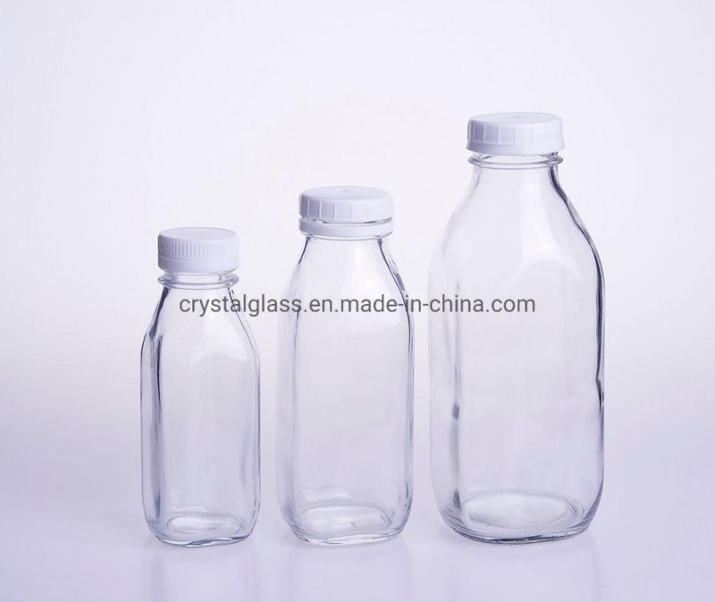 Transparent Empty Square Shape Glass Bottle for Milk Alcohol Beverage Juicer 300ml 500ml 950ml with Lids