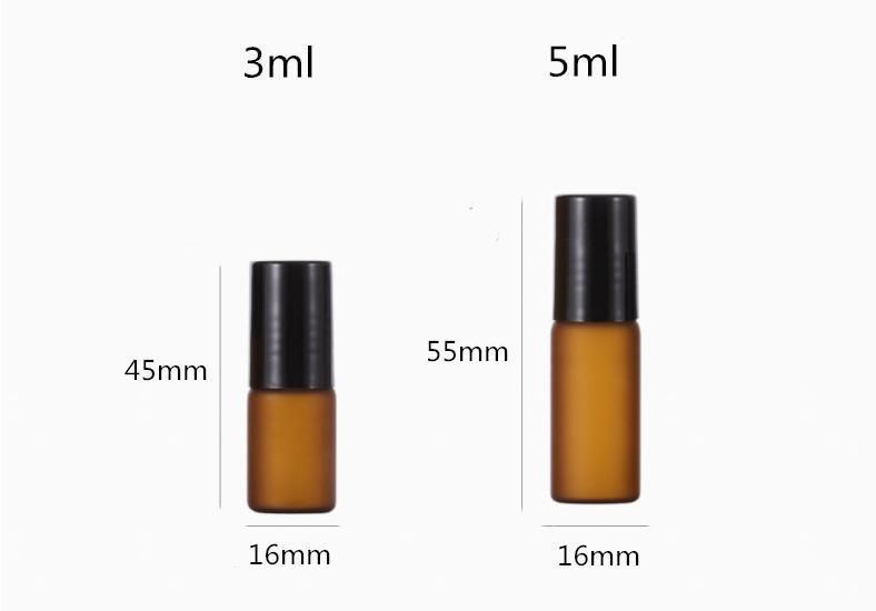 3ml 5ml 10ml Amber Glass Roll-on Bottle Essential Oil Bottles with Stainless Steel Roller Ball and Black Plastic Cap