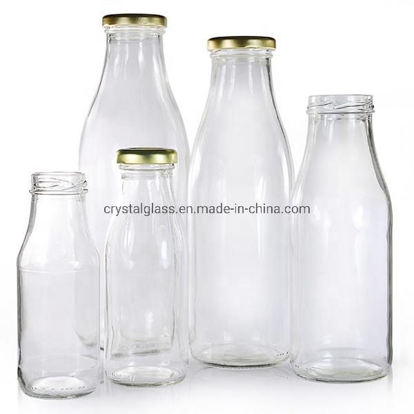 1L Round Drink Glass Bottles with Tin Cover Milk Beverage Bottle Manufacture