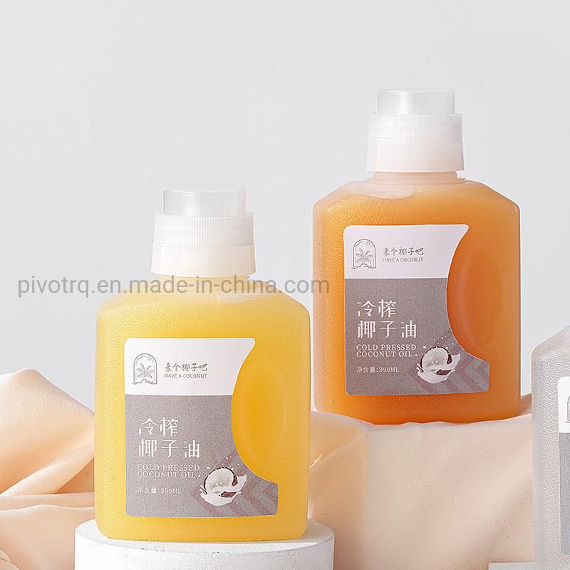 Orange Juice Coconut Oil Bottle Plastic Flat Square Bottle 390ml Disposable PP Milk Tea Cup Juice Drink Bottle