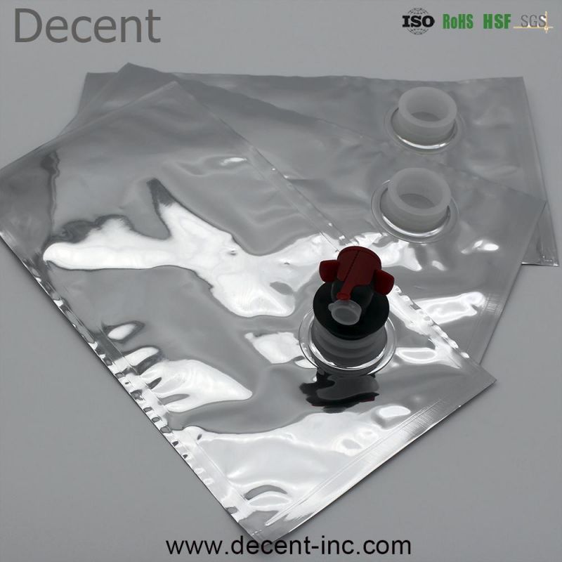 Silver Red Wine Quad Seal Bag Glod Reusable Aluminium Foil Plastic Bag in Box for Beverages Liquid