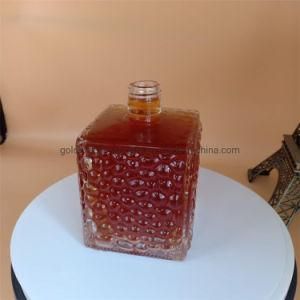 Factory Wholesale Low MOQ Square 500ml/700ml/750ml/1000ml Glass Bottle for Whiskey/Gin/Brandy