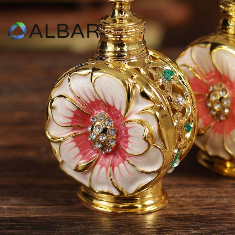 Glossy Flat Bottom Gold Attar Oud Tola Zinc Fragrance Glass Bottles with Customization