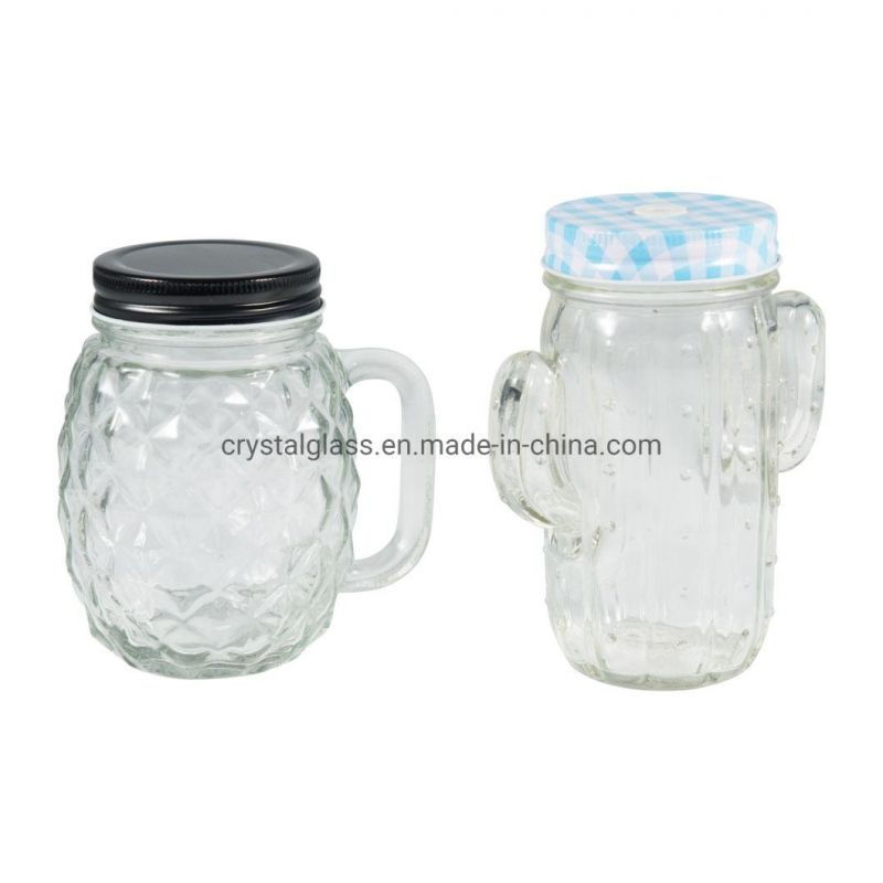 16oz Clear Customs Glass Mason Jar with Handle and Lid