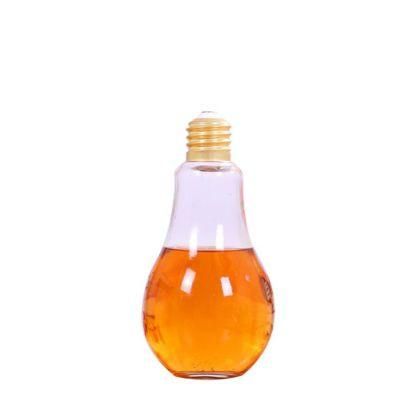 400ml Light Lamp Bulb Shape Glass Bottles with Screw Cap for Beverage Milk Juice Packing