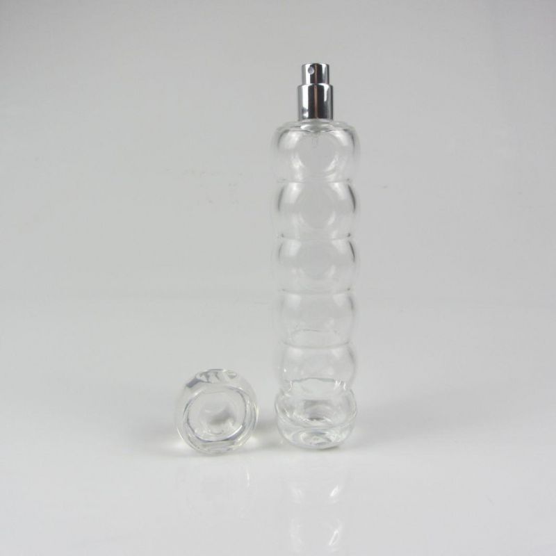 Clear Transparent Glass Perfume Bottle with Silver Spray Pump Cap