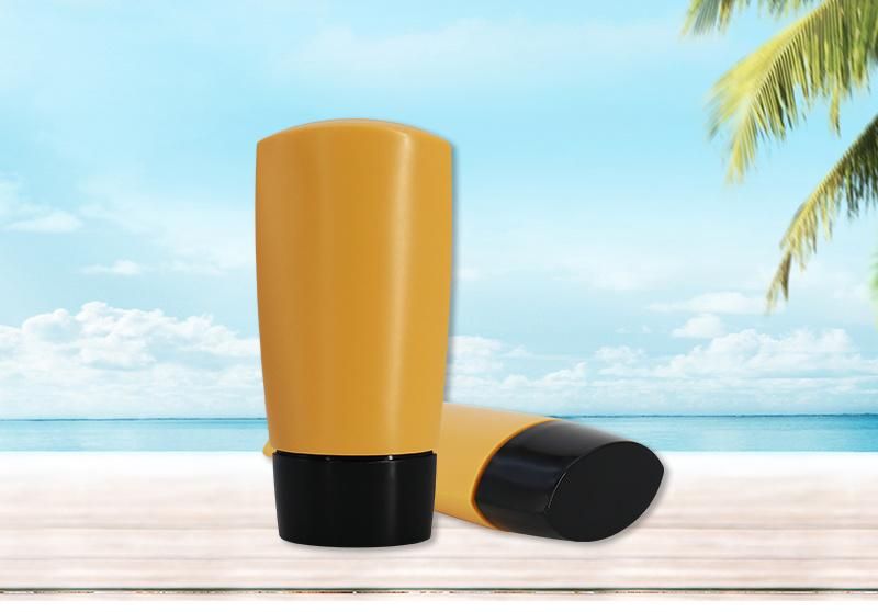 Custom 60ml Yellow HDPE Plastic Cosmetic Sunscreen Bottle with Nozzle