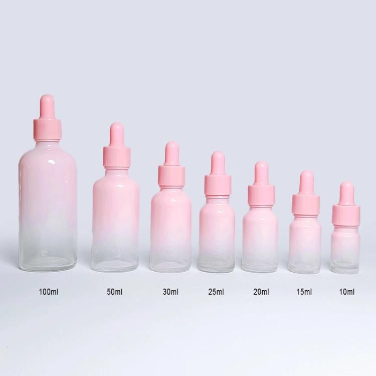 Attractive Design Gradient Pink Round 30ml 50ml Essence Oil Bottle Cherry Blossom Powder Glass Dropper Bottle