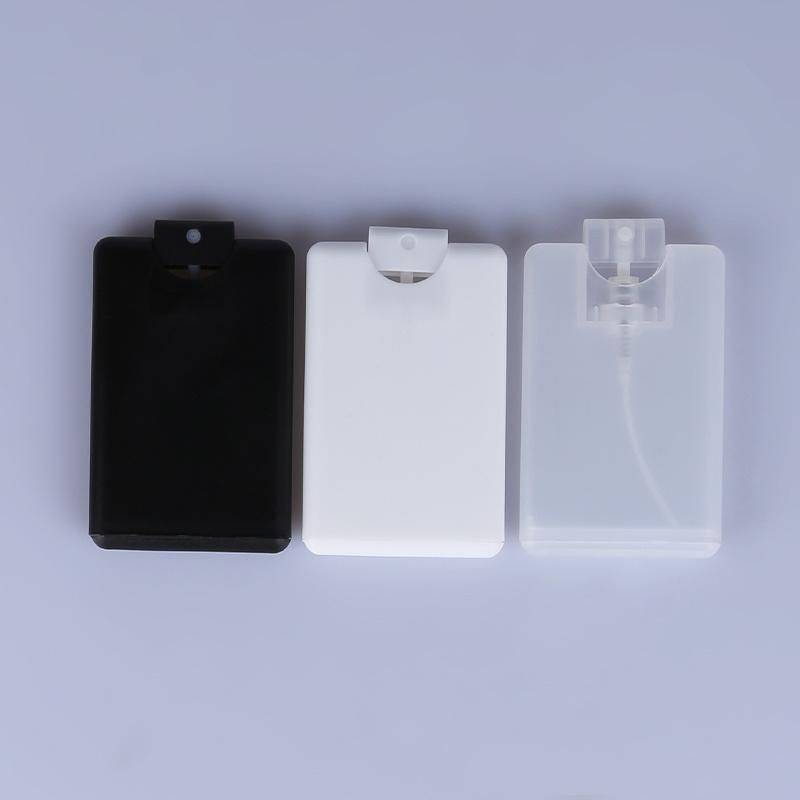 High Quality PP Plastic Pocket Sized 20ml White Black Clear Empty Credit Card Perfume Bottle with PP Spray Cap Mist Sprayer