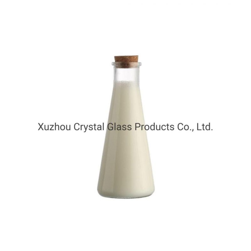 12oz 350ml Hexagon Shape Clear Glass Milk Juice Bottle with Cork Lid for Sale