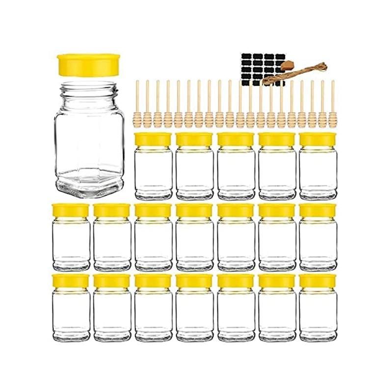 Wholesale Custom Labels Empty 750ml 370ml Honey Jar Glass with Plastic Lid and Dipper