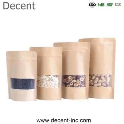 Reusable Zipper Brown Kraft Paper Bags Food Packaging Stand up Paper Ziplock Bag