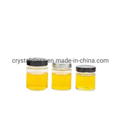 Customized High Quality 8oz 9oz Clear Round Straight Sided Glass Jars with Screw Lid for Food Candy Honey Caviar Jam