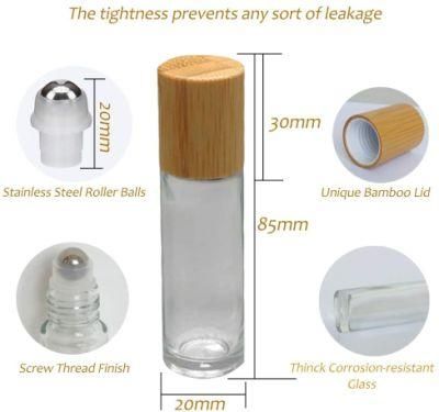 Eco-Friendly Refillable 10ml Glass Roll on Bottle with Bamboo Lid for Essential Oils Perfume Sample Bottles