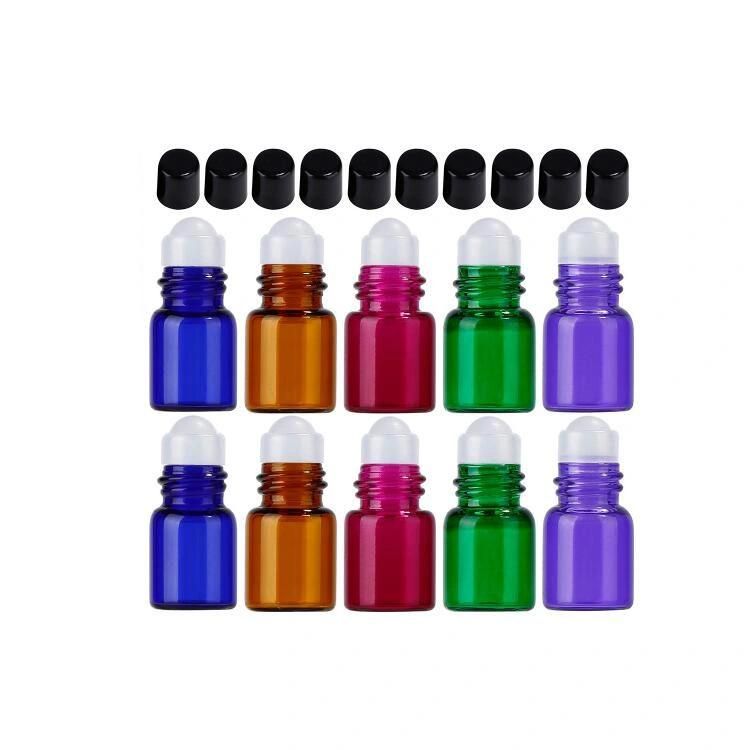 3ml Portable Roll on Bottle Empty Refillable Glass Bottle with Black Cap for Essential Oil Perfume Fragrance