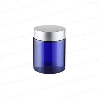 Cream Glass Jar Blue Material Bottle Round Shape with Silver Screw Cap for Skincare