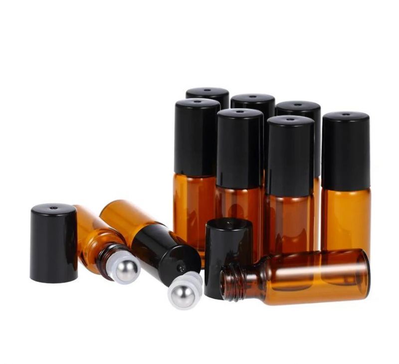 5ml Amber Glass Essential Oil Bottles Roll on Jar with Stainless Steel Roller Ball Essential Oils Bottle with 3ml Dropper